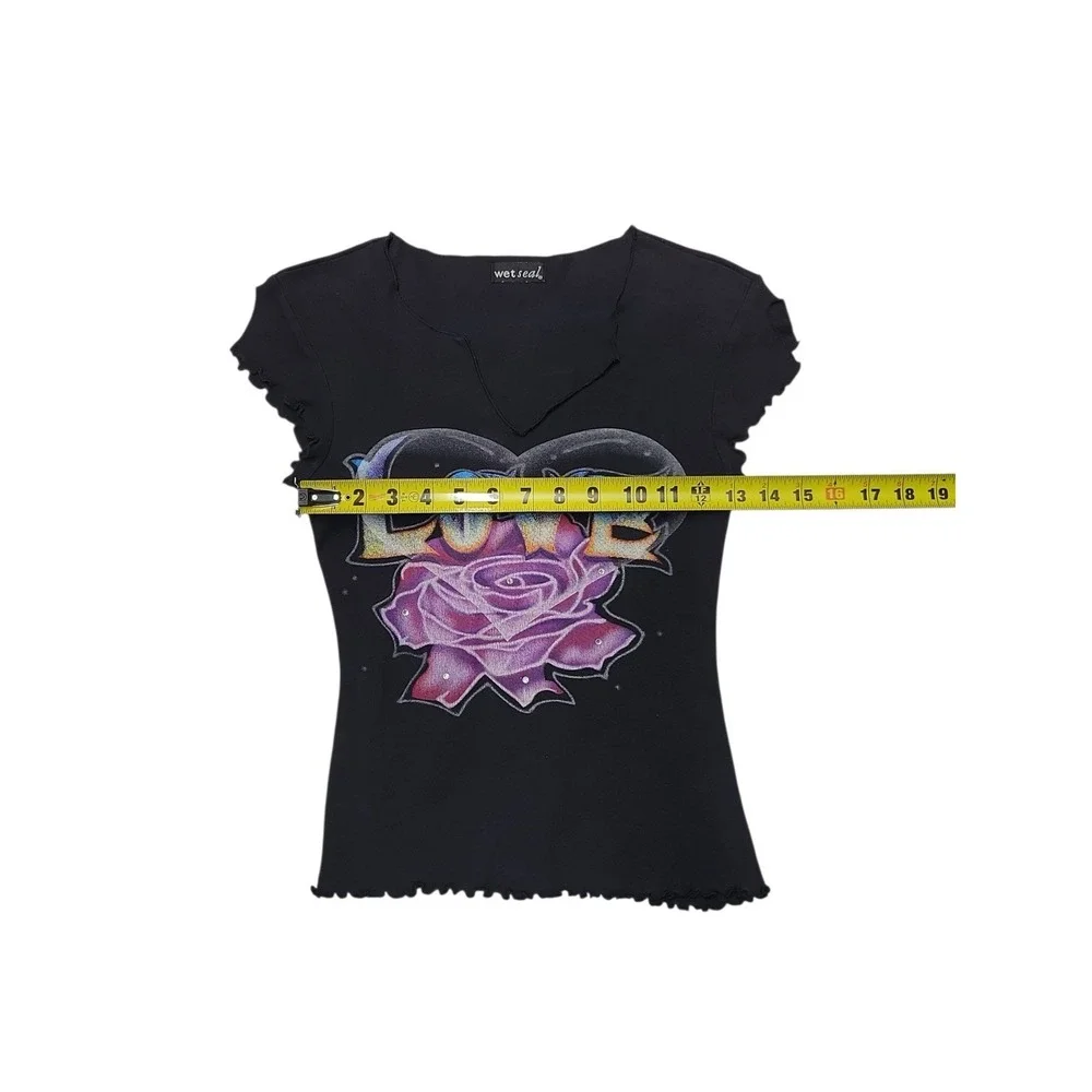 Vintage Y2K Black Multi Color Love Top  100%‎ Cotton Women's Size Small